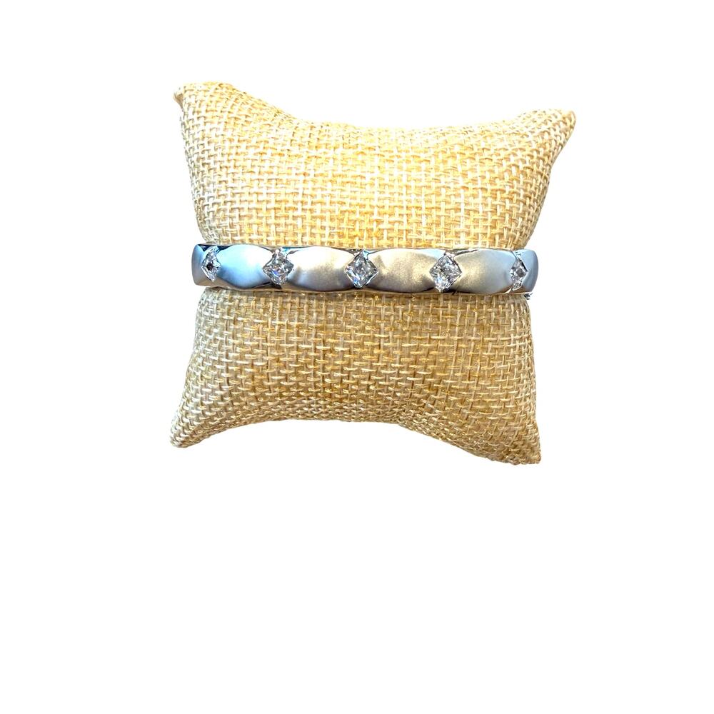 Lauren G Adams Silver Bangle Bracelet Square Clear
Crystals Snap Closure 13615